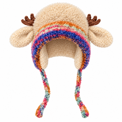 🦌 Cute Reindeer Plush Hat | Cozy Winter Earflap Hat for Women