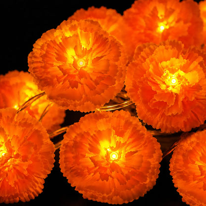 Marigold Flower String Lights, Battery Operated Day of The Dead Decorative Fairy Lights