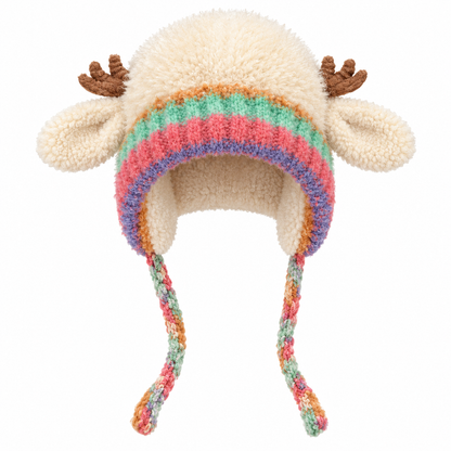 🦌 Cute Reindeer Plush Hat | Cozy Winter Earflap Hat for Women