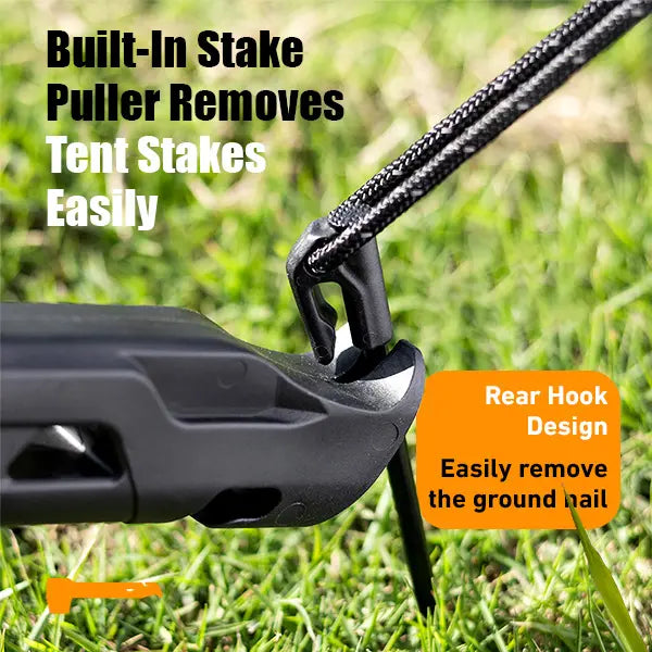 2-in-1 Camping Hammer with Stake Puller and Built-In Storage for 8 Tent Stakes