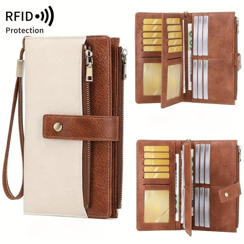 👛Women's long wallet, stylish clutch, elegant solid color RFID blocking leather wallet!!!