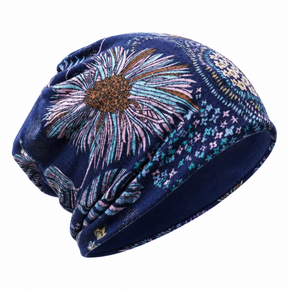 Boho Floral Slouchy Beanie for Women Lightweight Soft Stretchy Hat