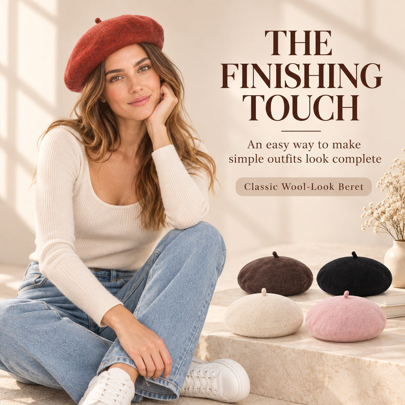 Classic Wool-Look Beret — Soft Texture, 3 Wear Styles, 8 Colors