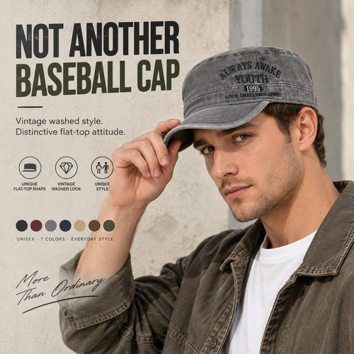 Always Awake Youth 1995 Washed Military Cap — Adjustable, Unisex, 7 Colors