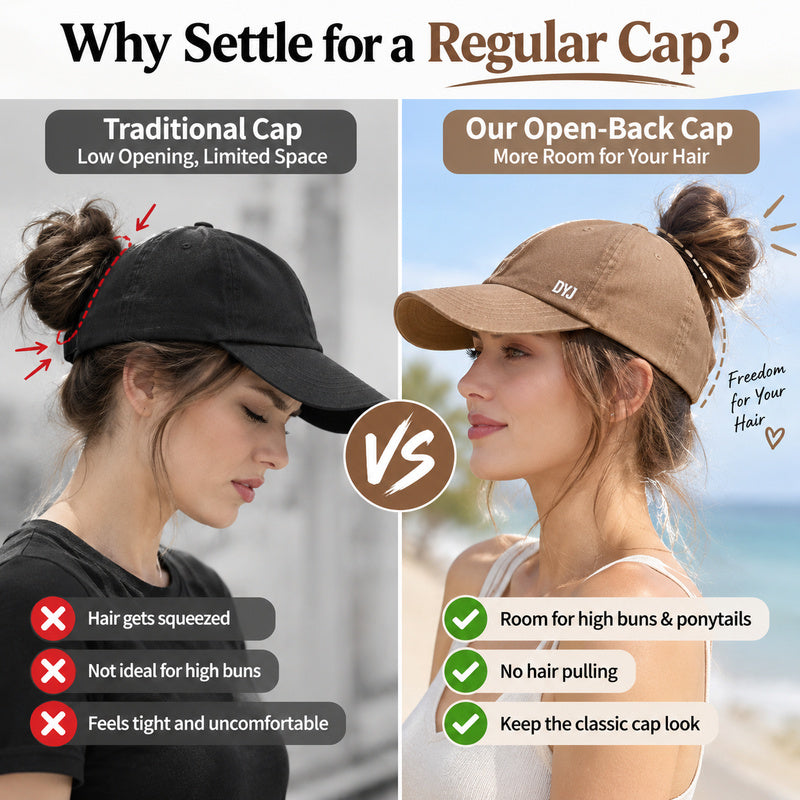 Open-Back Ponytail Cap — High Bun & Ponytail Friendly.
