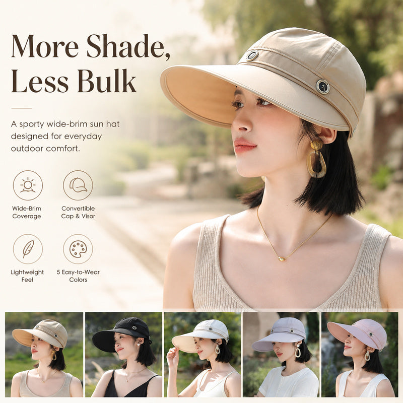 Women's Wide-Brim 2-in-1 Convertible Sun Hat — Cap & Visor.