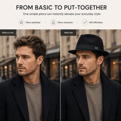 Classic Short-Brim Trilby Hat — Premium Felt, Metal Accent, 10 Colors, Unisex