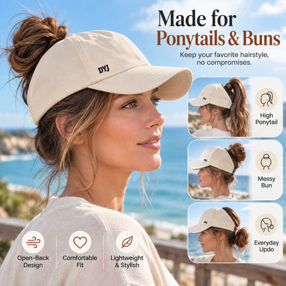 Open-Back Ponytail Cap — High Bun & Ponytail Friendly.