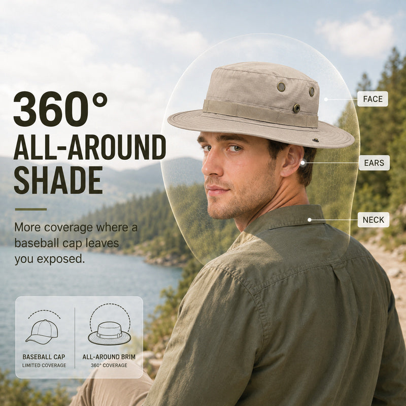 Men's Outdoor Boonie Sun Hat — 360° Shade, Ventilation Eyelets, 8 Colors