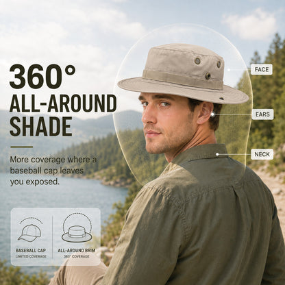 Men's Outdoor Boonie Sun Hat — 360° Shade, Ventilation Eyelets, 8 Colors