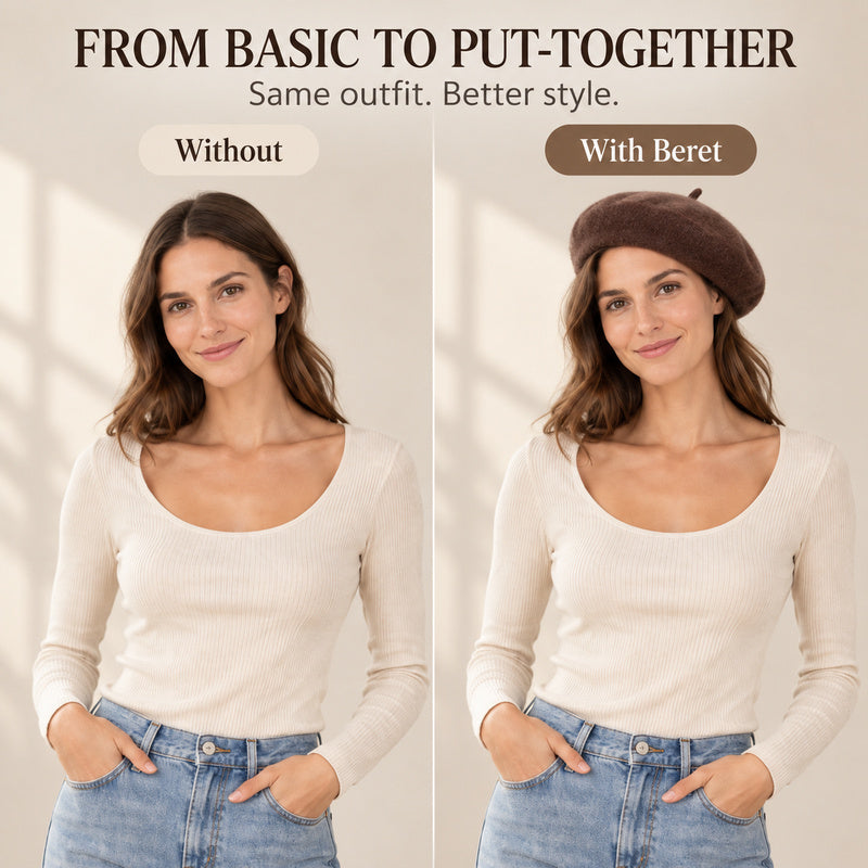 Classic Wool-Look Beret — Soft Texture, 3 Wear Styles, 8 Colors