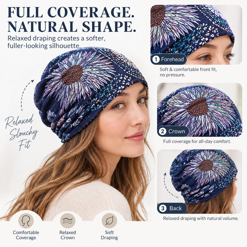 Boho Floral Slouchy Beanie for Women Lightweight Soft Stretchy Hat