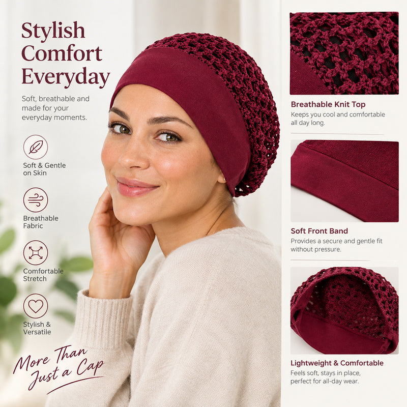 Close-up breathable crochet knit and wide soft band