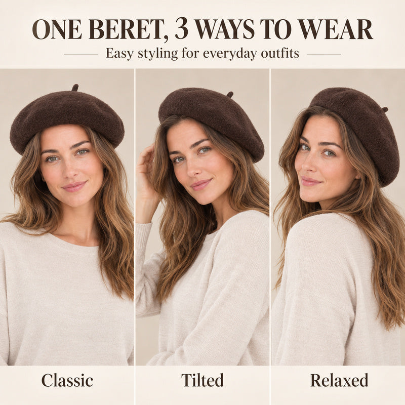 Classic Wool-Look Beret — Soft Texture, 3 Wear Styles, 8 Colors