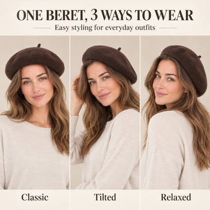 Classic Wool-Look Beret — Soft Texture, 3 Wear Styles, 8 Colors
