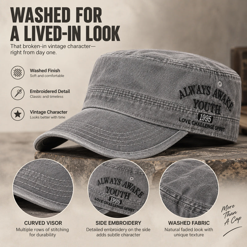 Always Awake Youth 1995 Washed Military Cap — Adjustable, Unisex, 7 Colors