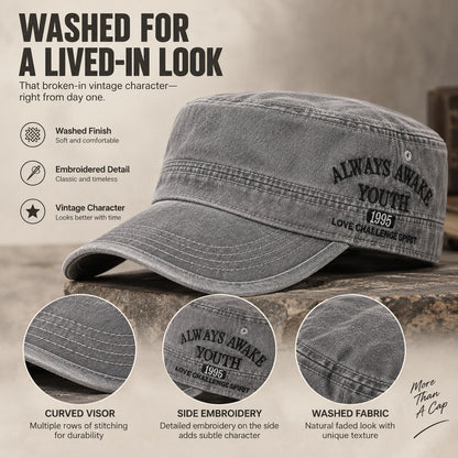 Always Awake Youth 1995 Washed Military Cap — Adjustable, Unisex, 7 Colors