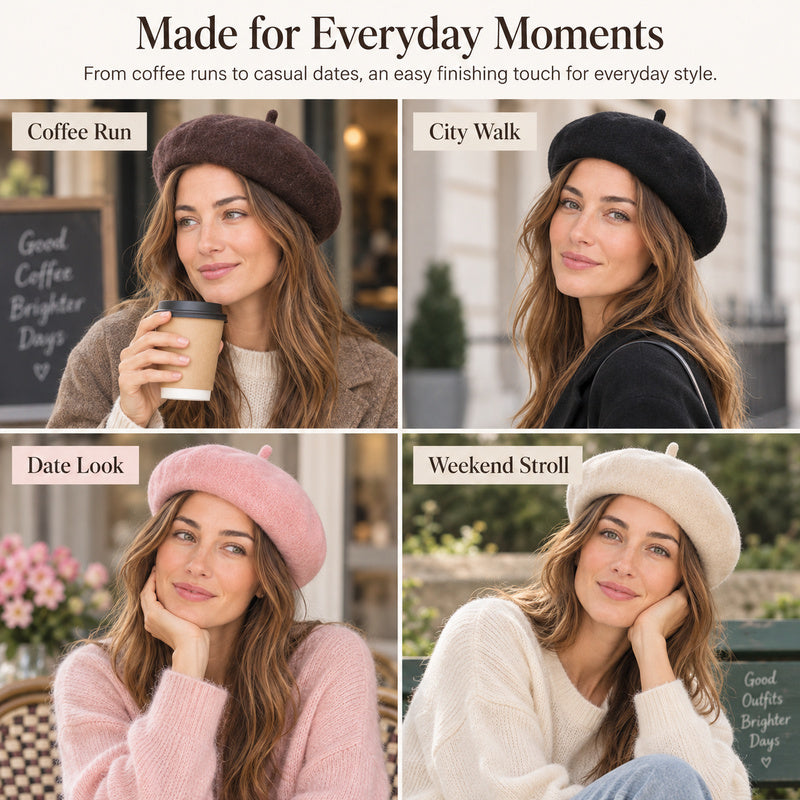 Classic Wool-Look Beret — Soft Texture, 3 Wear Styles, 8 Colors