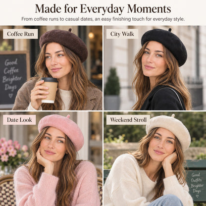 Classic Wool-Look Beret — Soft Texture, 3 Wear Styles, 8 Colors