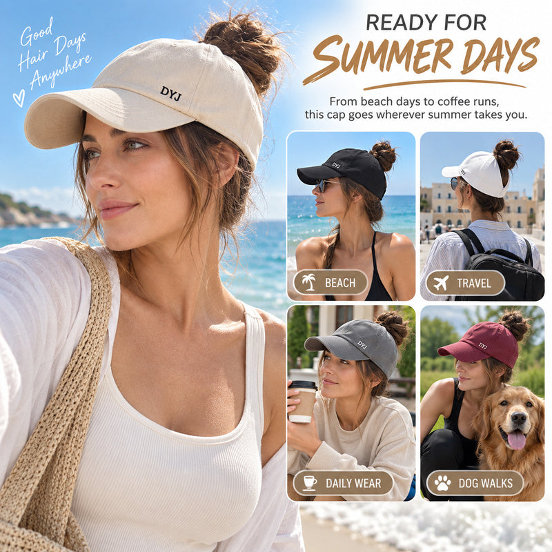 Open-Back Ponytail Cap — High Bun & Ponytail Friendly.
