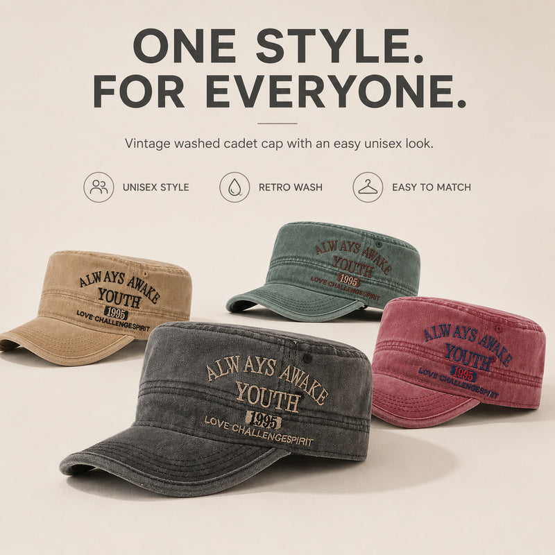 Always Awake Youth 1995 Washed Military Cap — Adjustable, Unisex, 7 Colors