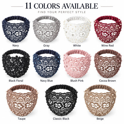 Wide Lace Pearl Headband – Elegant Floral Hair Band with Stretch Back.