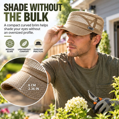 Open-Mesh Flat-Top Cap — Breathable Military Style Hat, Adjustable Metal Buckle, Unisex.