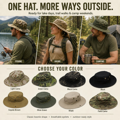 Men's Outdoor Boonie Sun Hat — 360° Shade, Ventilation Eyelets, 8 Colors