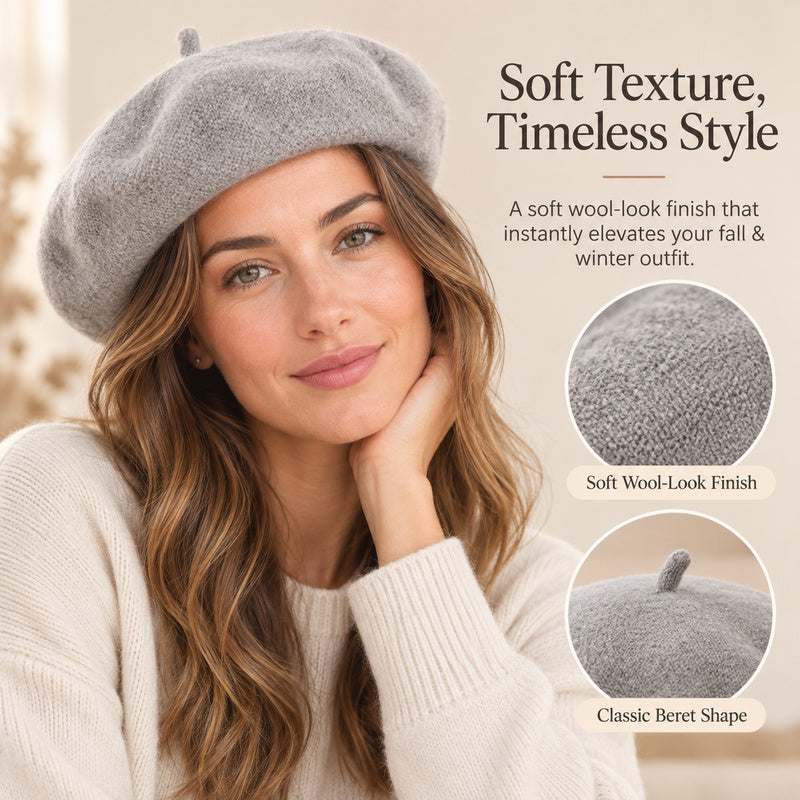 Classic Wool-Look Beret — Soft Texture, 3 Wear Styles, 8 Colors