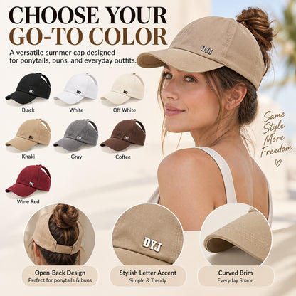 Open-Back Ponytail Cap — High Bun & Ponytail Friendly.