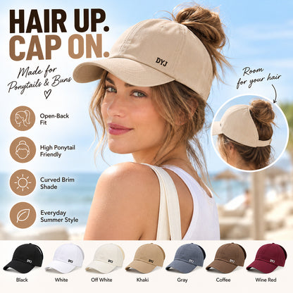 Open-Back Ponytail Cap — High Bun & Ponytail Friendly.
