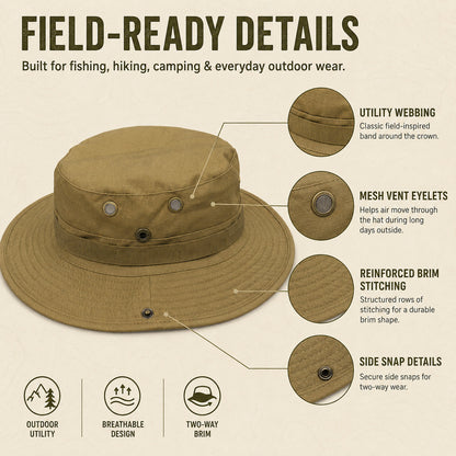 Men's Outdoor Boonie Sun Hat — 360° Shade, Ventilation Eyelets, 8 Colors