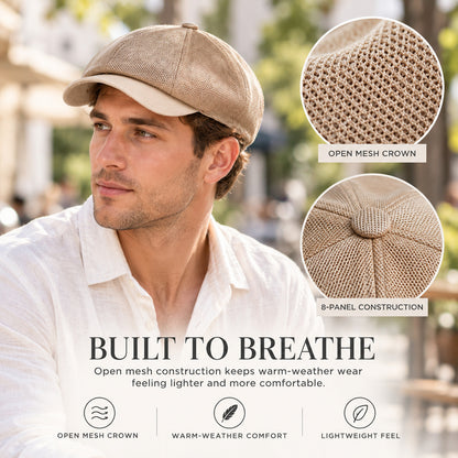 Breathable Mesh Newsboy Cap — 8-Panel Stretch Fit, Unisex.