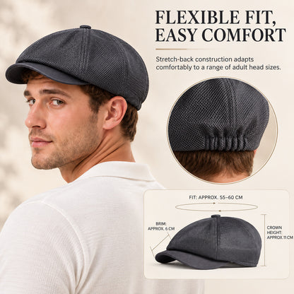Breathable Mesh Newsboy Cap — 8-Panel Stretch Fit, Unisex.