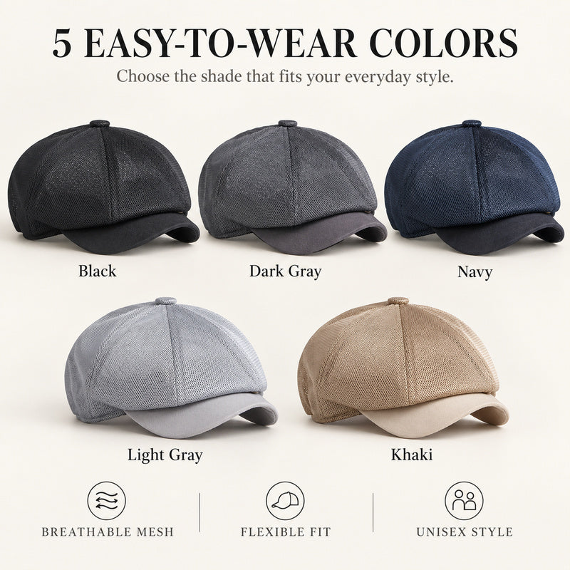 Breathable Mesh Newsboy Cap — 8-Panel Stretch Fit, Unisex.