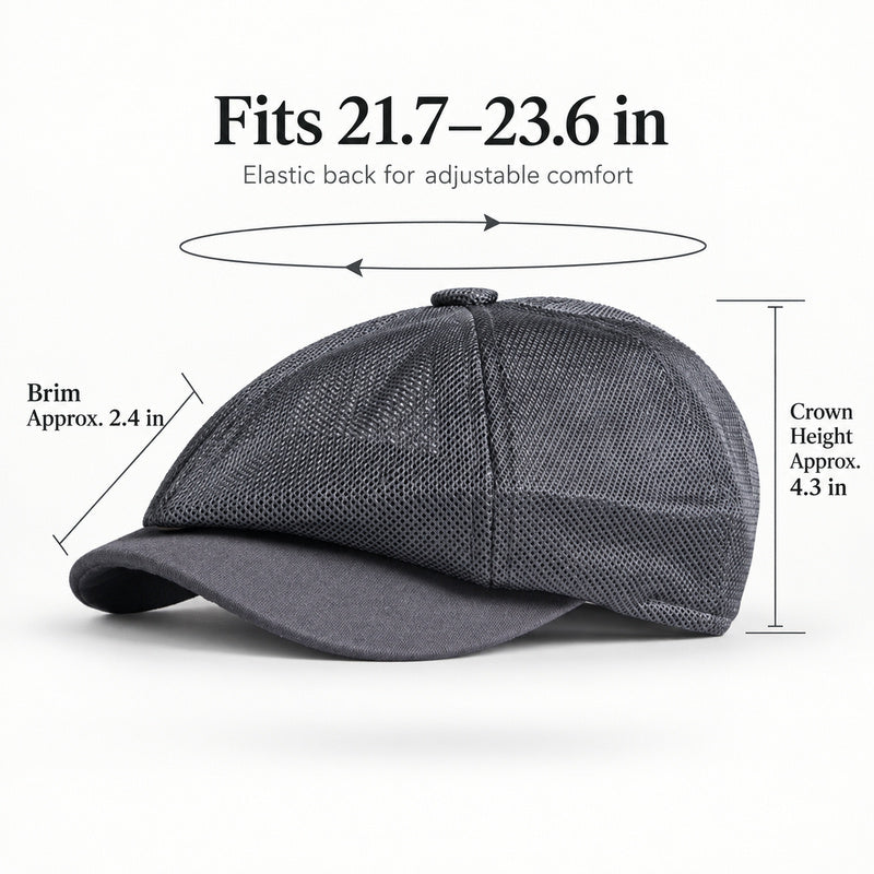 Breathable Mesh Newsboy Cap — 8-Panel Stretch Fit, Unisex.