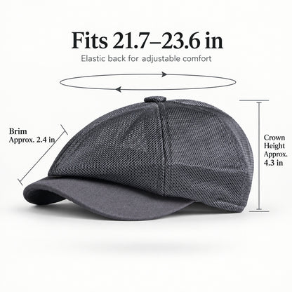Breathable Mesh Newsboy Cap — 8-Panel Stretch Fit, Unisex.