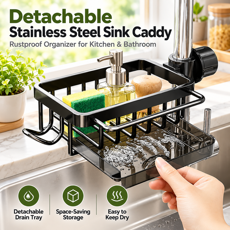Detachable Stainless Steel Sink Caddy – Rustproof Organizer for Kitchen & Bathroom