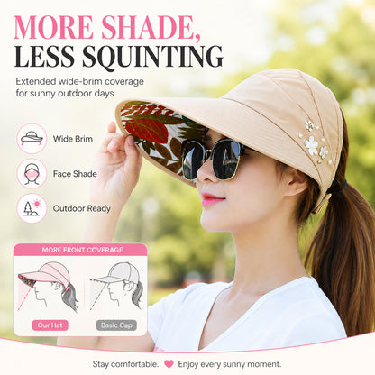 Women's Wide Brim Sun Hat — Foldable, Ponytail-Friendly, 10 Colors