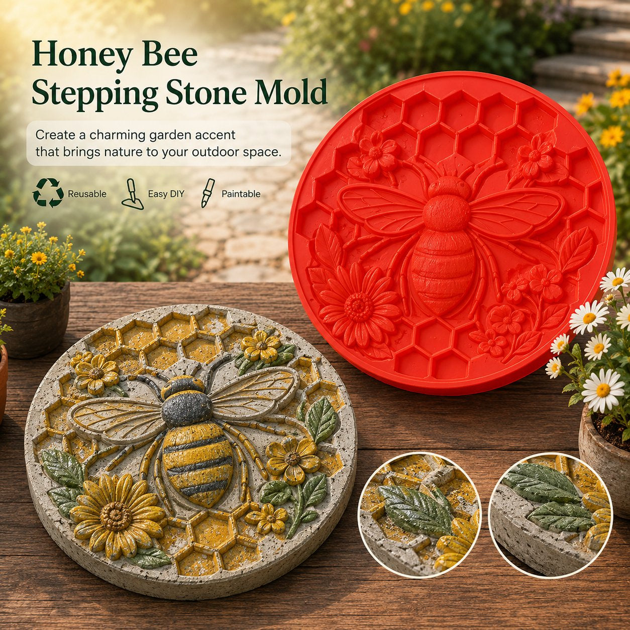 Garden Stepping Stone Mold Reusable DIY Pathway Concrete Mold Bee Butterfly Sunflower Pattern For Yard Lawn Decor