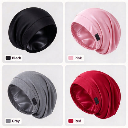 ✨ Women's Satin-Lined Sleep Cap for Hair Protection – Adjustable Night Bonnet with Scrunchie 💕