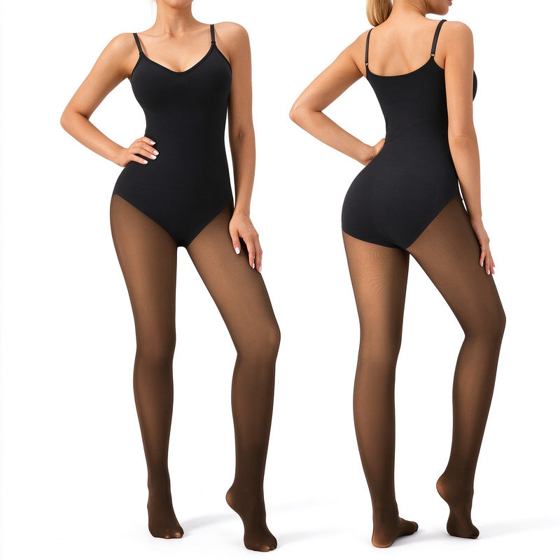 Sheer-Effect Fleece-Lined Tights –  Stay Warm & Tummy Control