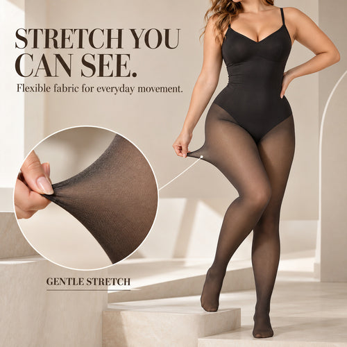 Sheer-Effect Fleece-Lined Tights –  Stay Warm & Tummy Control