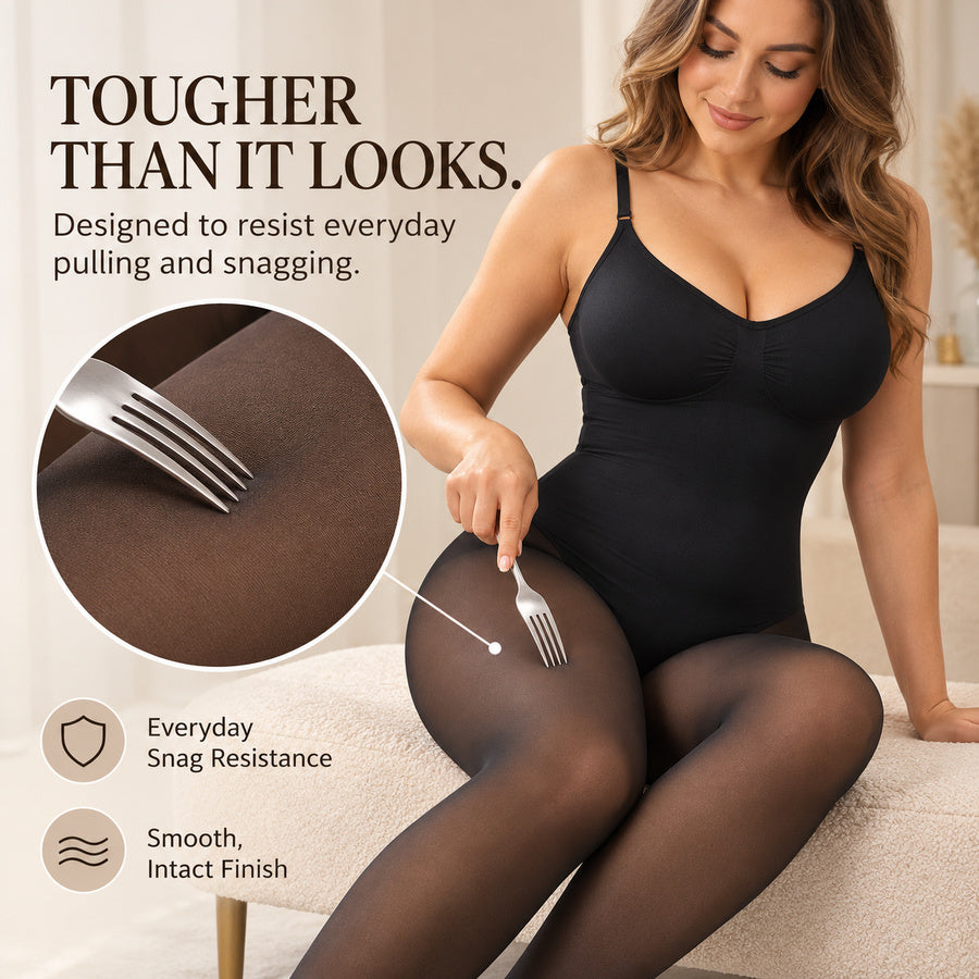 Sheer-Effect Fleece-Lined Tights –  Stay Warm & Tummy Control