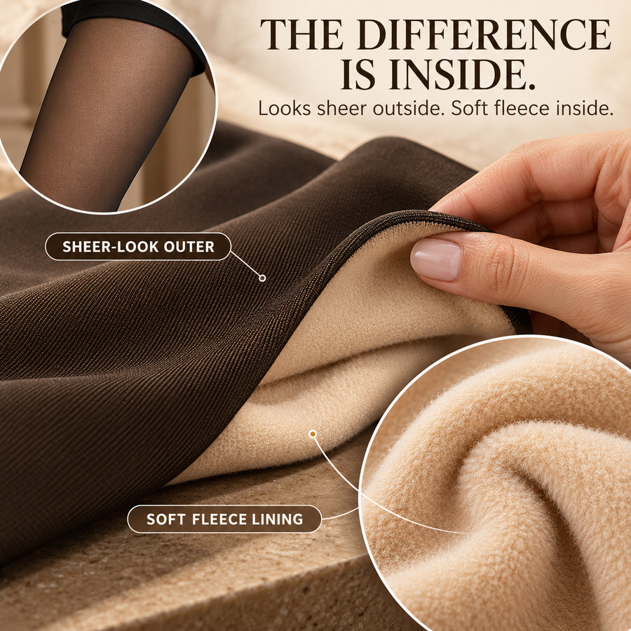 Sheer-Effect Fleece-Lined Tights –  Stay Warm & Tummy Control