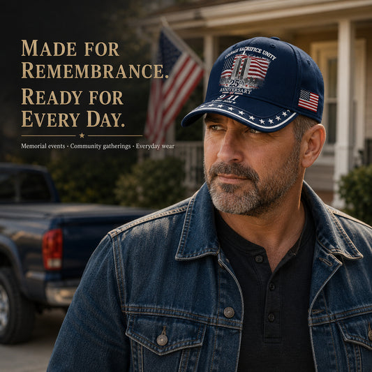 Never Forget 9/11 25th Anniversary Commemorative Cap — 8 Colors, Courage Sacrifice Unity