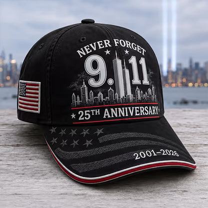 Never Forget 9/11 25th Anniversary Commemorative Cap — Navy & Red
