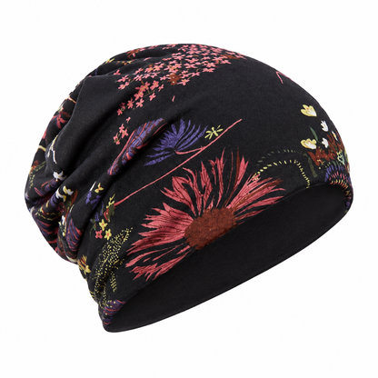 Boho Floral Slouchy Beanie for Women Lightweight Soft Stretchy Hat