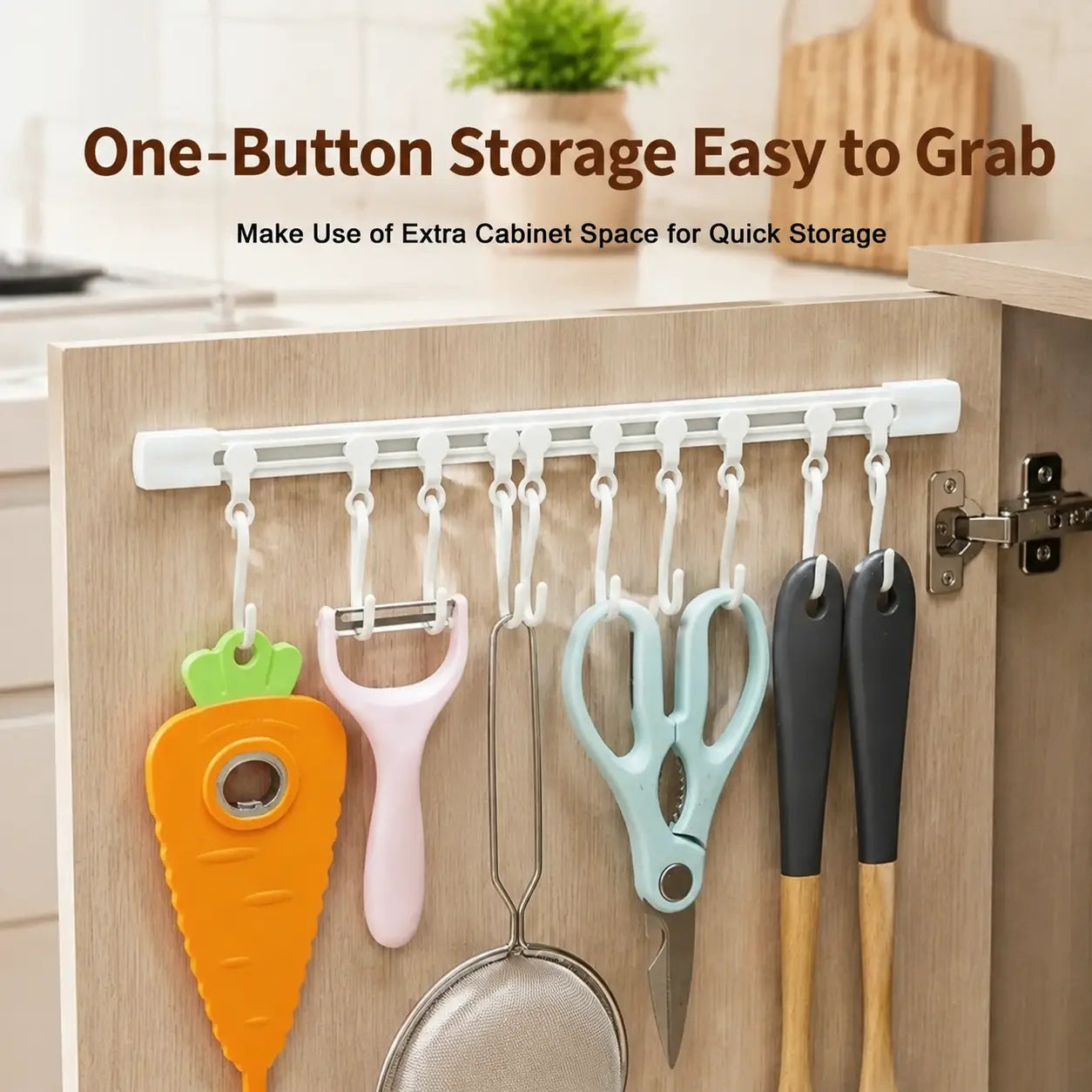 Adjustable 10-Hook Sliding Rail Organizer – Space-Saving Storage for Kitchen & Bathroom