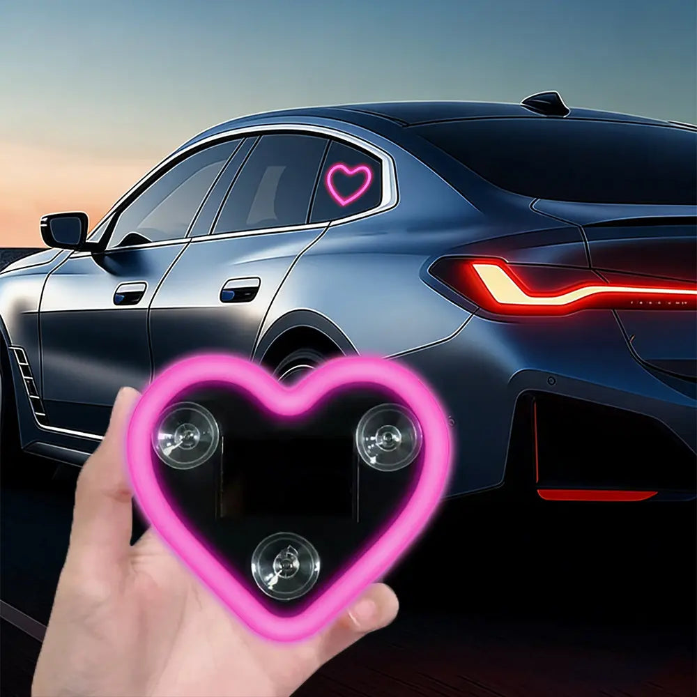 Solar Heart LED Car Window Light – Wireless Neon Ambient Décor
